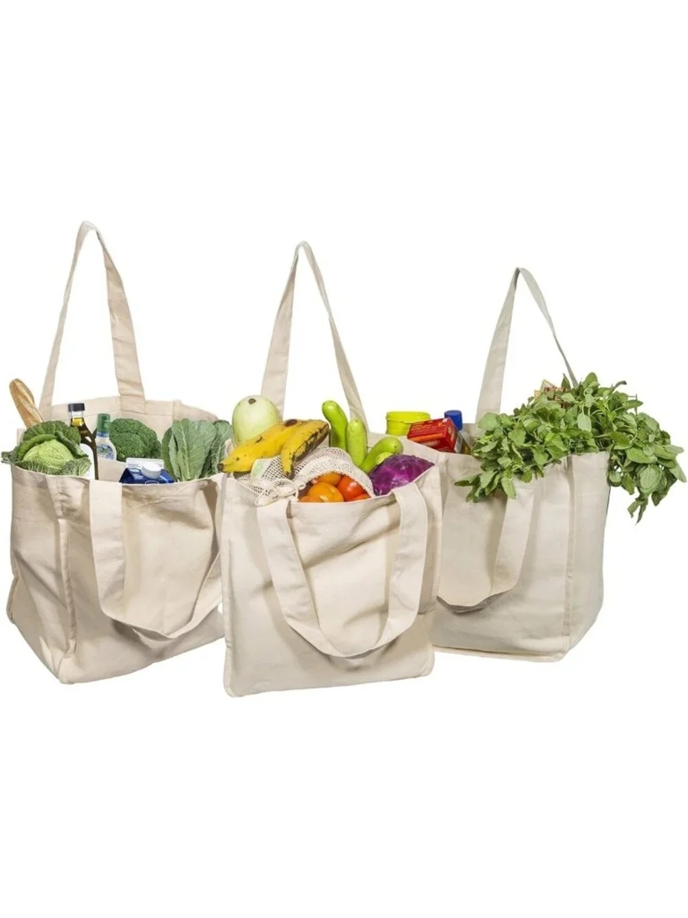 Eco-Friendly Canvas Grocery Tote Bags - Reusable Cloth Shopping Bags with Bottle